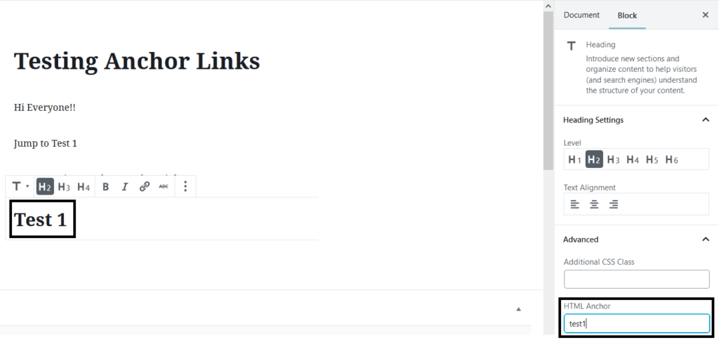 Change Block Settings to Create Anchor Links In Gutenberg