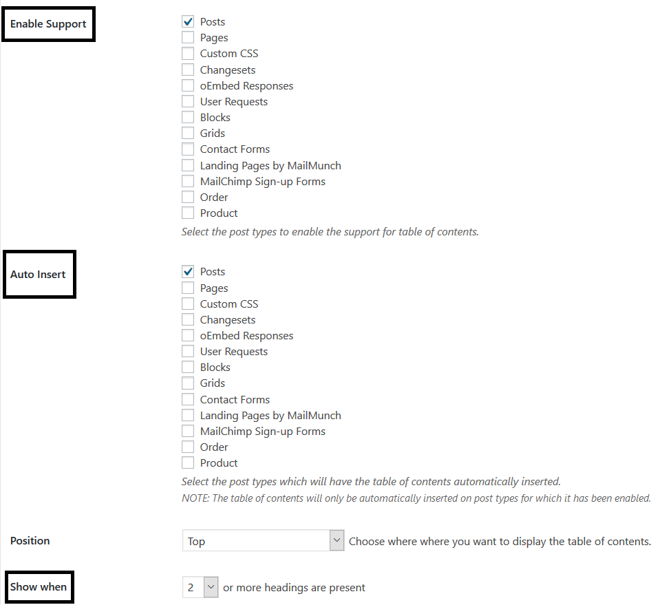 Easy Table of Contents Settings to Create Anchor Links In Gutenberg