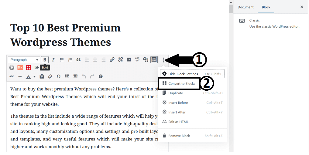Converting To Blocks to Edit Old Posts With Gutenberg Editor