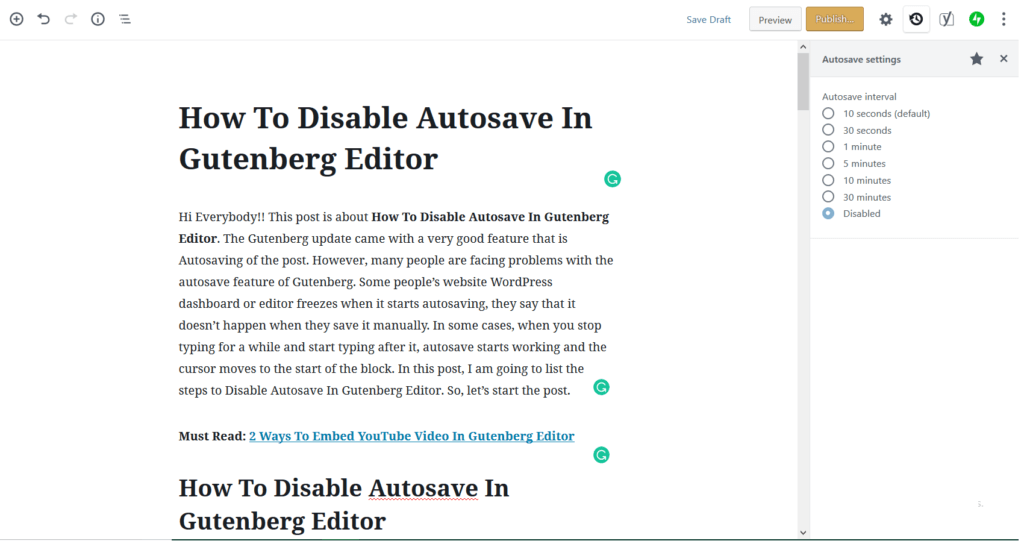 Disable Autosave In Gutenberg