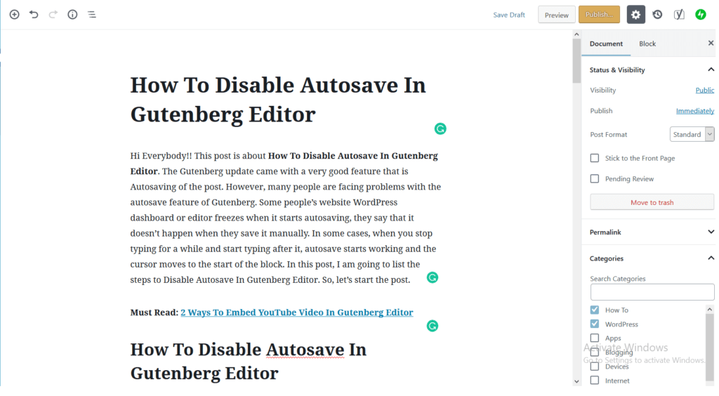 Disable Gutenberg Autosave options to disable Autosave in Gutenberg