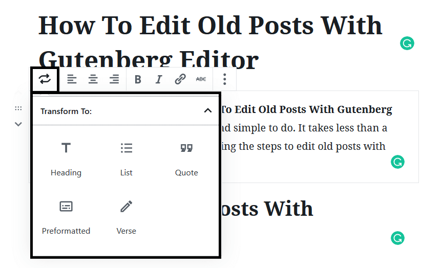 Transforming Blocks to Edit Old Posts With Gutenberg Editor