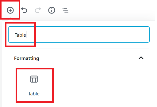 Adding Table Block to Insert A Table In Gutenberg