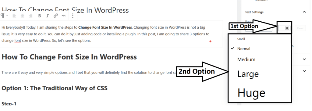 Changing Font Size In WordPress Using Gutenberg
