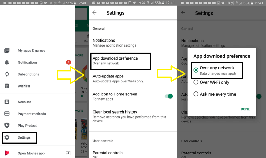 Changing Google Play Store's Download Preference to Fix Android App Download Error