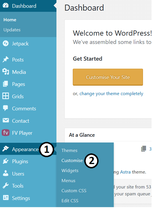 Opening Customiser to Change Font Size In WordPress