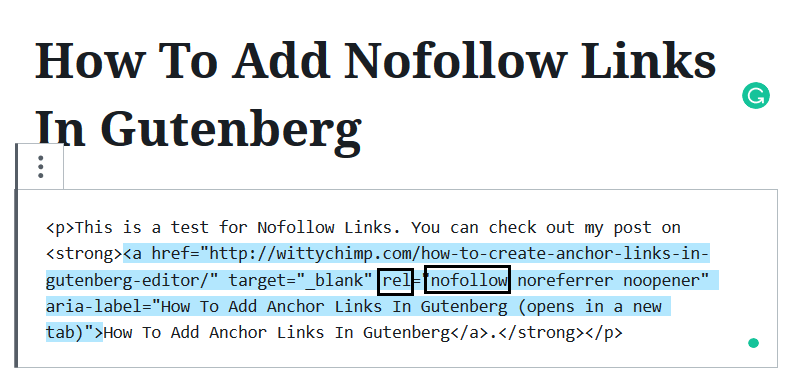Add Nofollow Links In Gutenberg