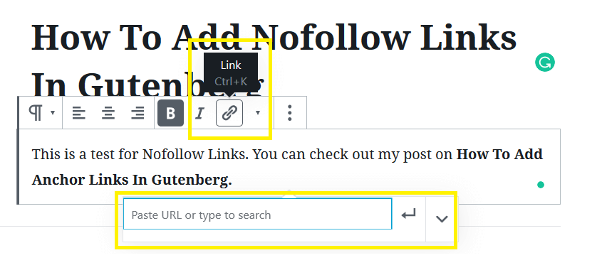 Adding The Link To Add Nofollow Links In Gutenberg