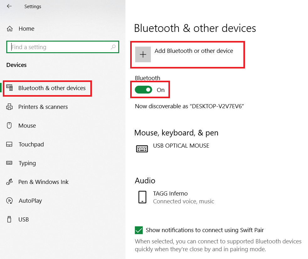 Bluetooth settings to connect a wireless mouse to windows 10