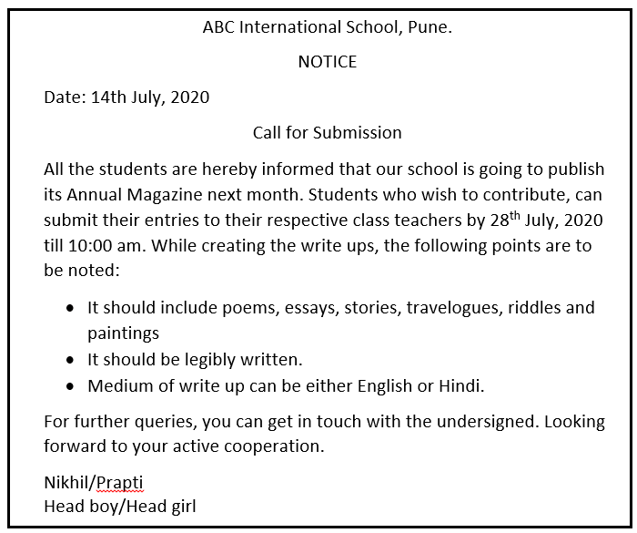 Notice Writing Sample Examples Notice Writing For Class 4 And 5 