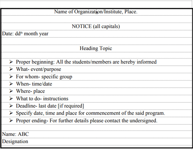 Notice Writing Format